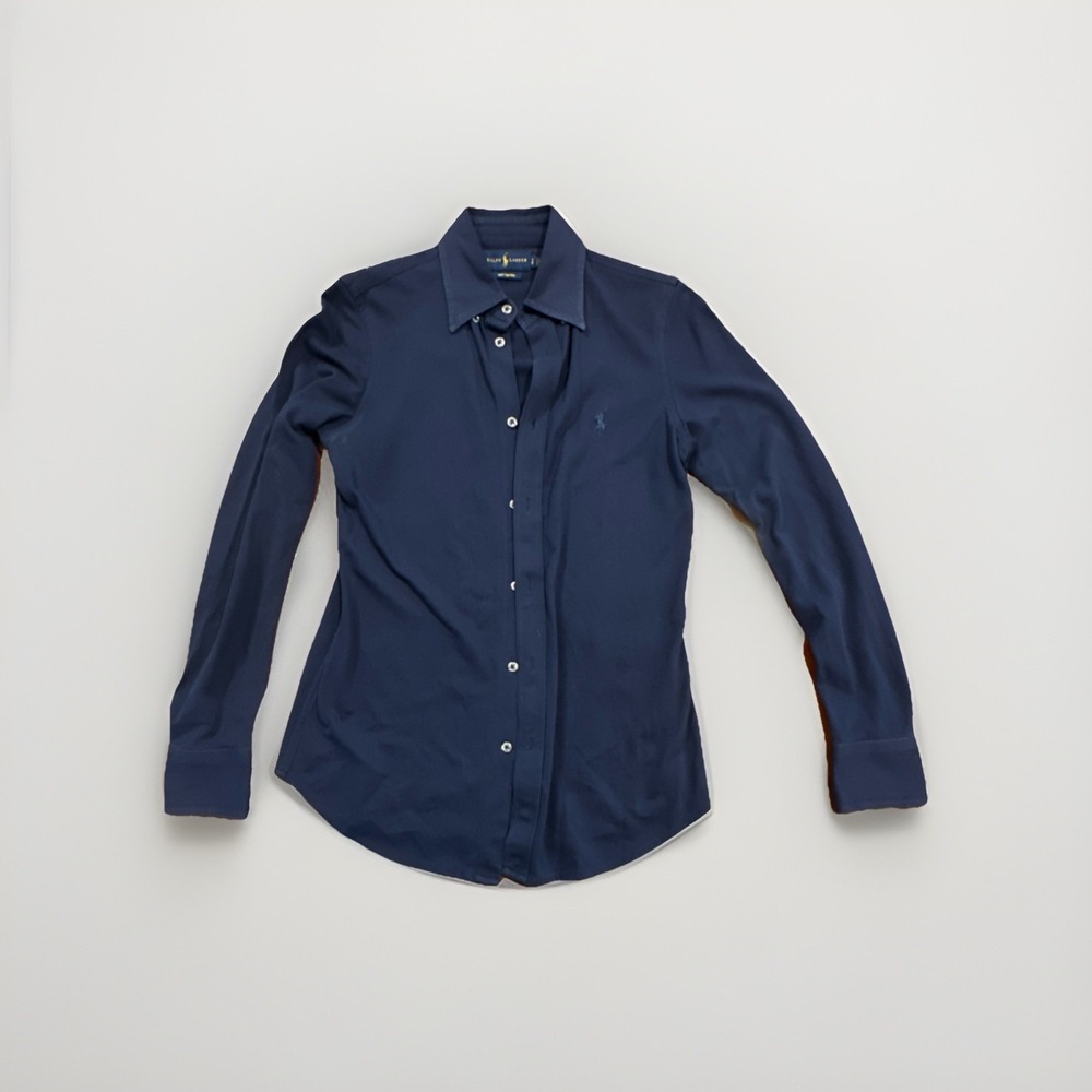 Ralph Lauren Knit Oxford Men's Navy Blue Long Sleeve Button-Up 100% Cotton Shirt - Picture 3 of 10